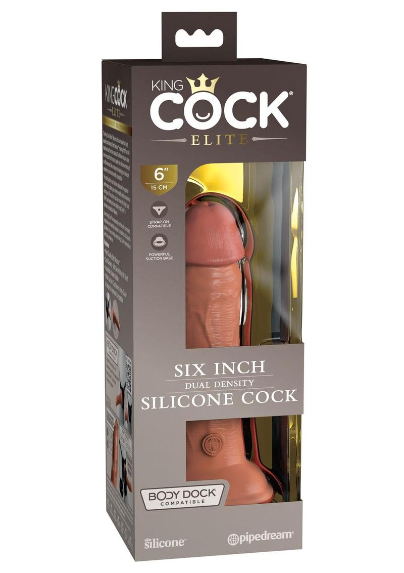 King Cock Elite Dual Density Silicone Dildo 6in - Caramel