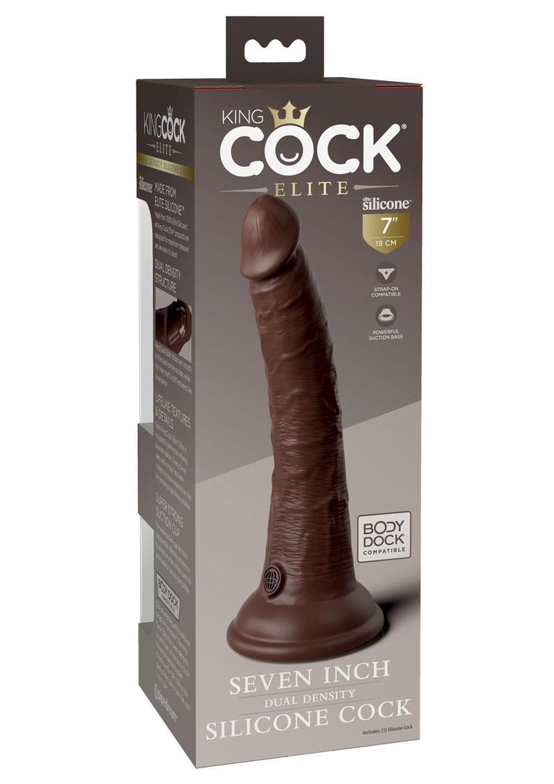 King Cock Elite Dual Density Silicone Dildo 7in - Chocolate