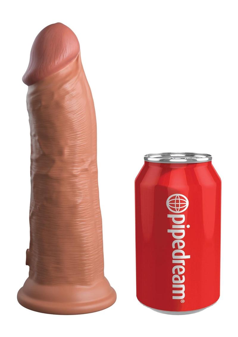 King Cock Elite Dual Density Vibrating Rechargeable Silicone Dildo with Remote Control 8in - Caramel