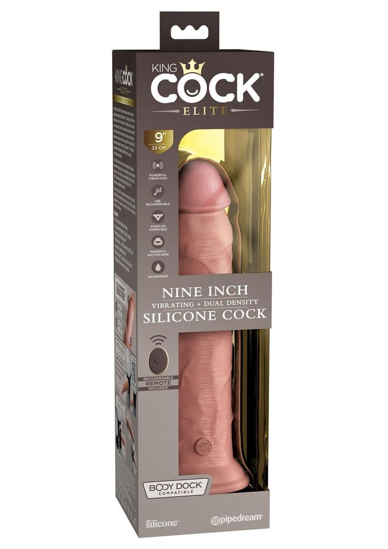 King Cock Elite Dual Density Vibrating Rechargeable Silicone Dildo with Remote Control 9in - Vanilla