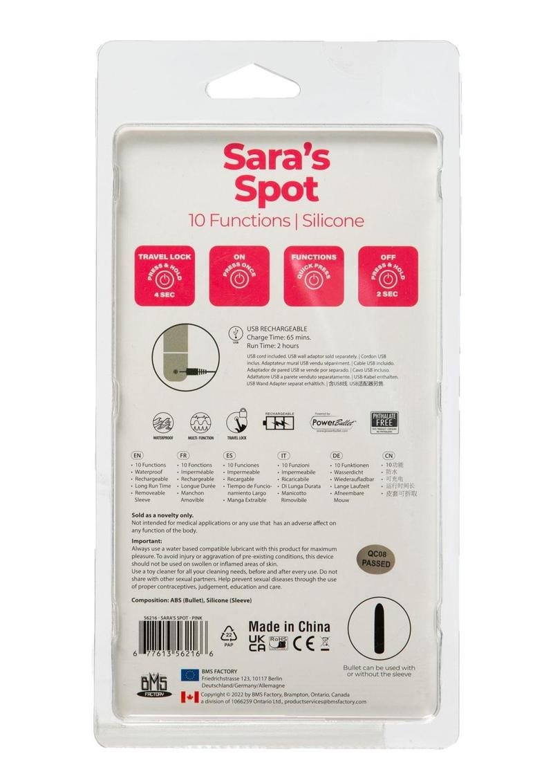 PowerBullet Sara's Spot 10 Function Rechargeable Silicone Vibrating Bullet - Pink