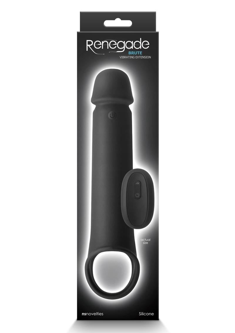 Renegade Brute Rechargeable Silicone Vibrating Penis Extension with Remote Control - Black