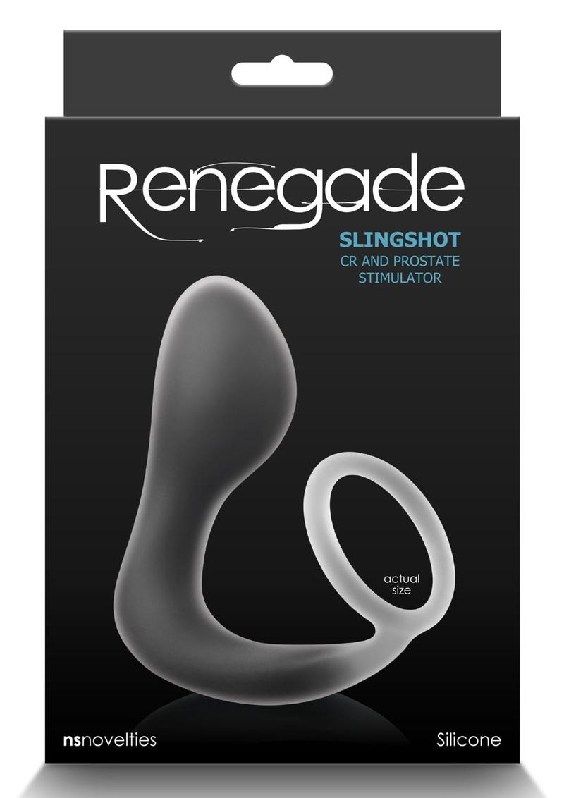 Renegade Slingshot Silicone Cock Ring with Butt Plug - Black