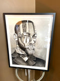 Lot 30: Framed artwork (black and white steampunk man)
