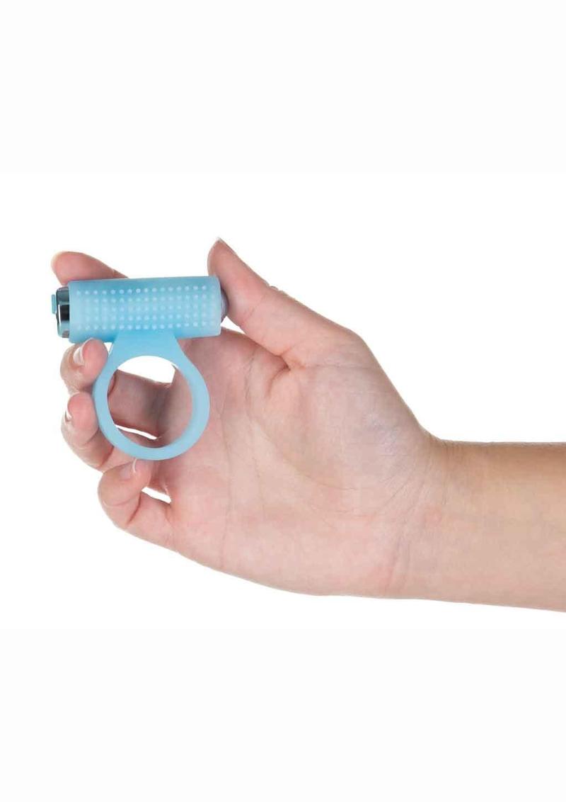 PowerBullet Cosmic Ring Rechargeable Silicone Vibrating Cock Ring - Glow in the Dark Blue