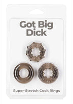 PowerBullet Got Big D Super Stretch Cock Rings (3 pack) - Black