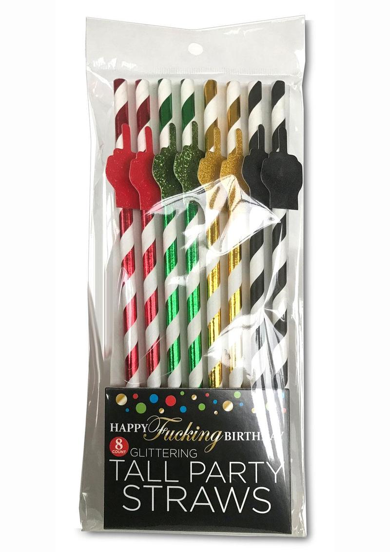 Happy F'n Birthday Tall Party Straws (8 per Pack) - Assorted Colors