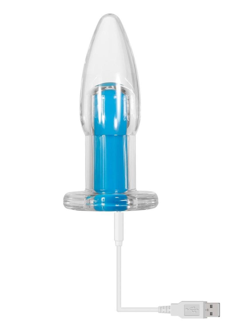 Gender X Electric Blue Rechargeable Anal Plug with Remote Control - Clear/ Blue
