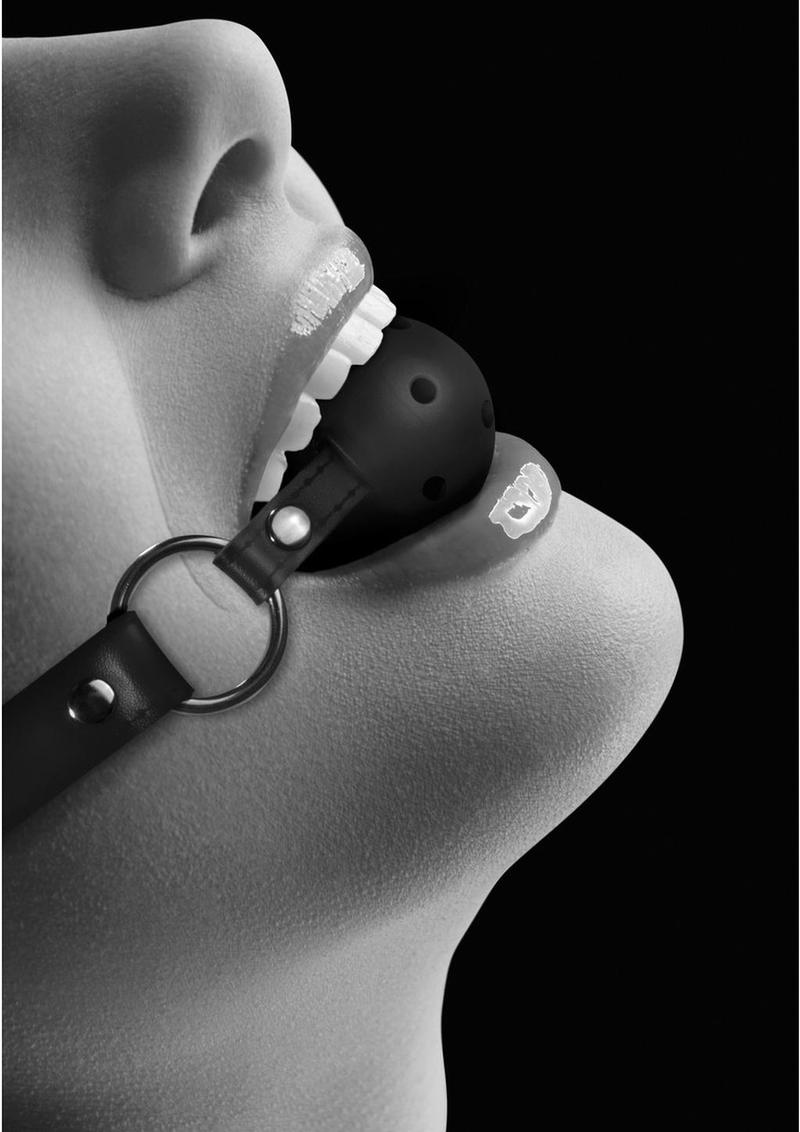 Ouch! Breathable Ball Gag with Bonded Leather Straps - Black