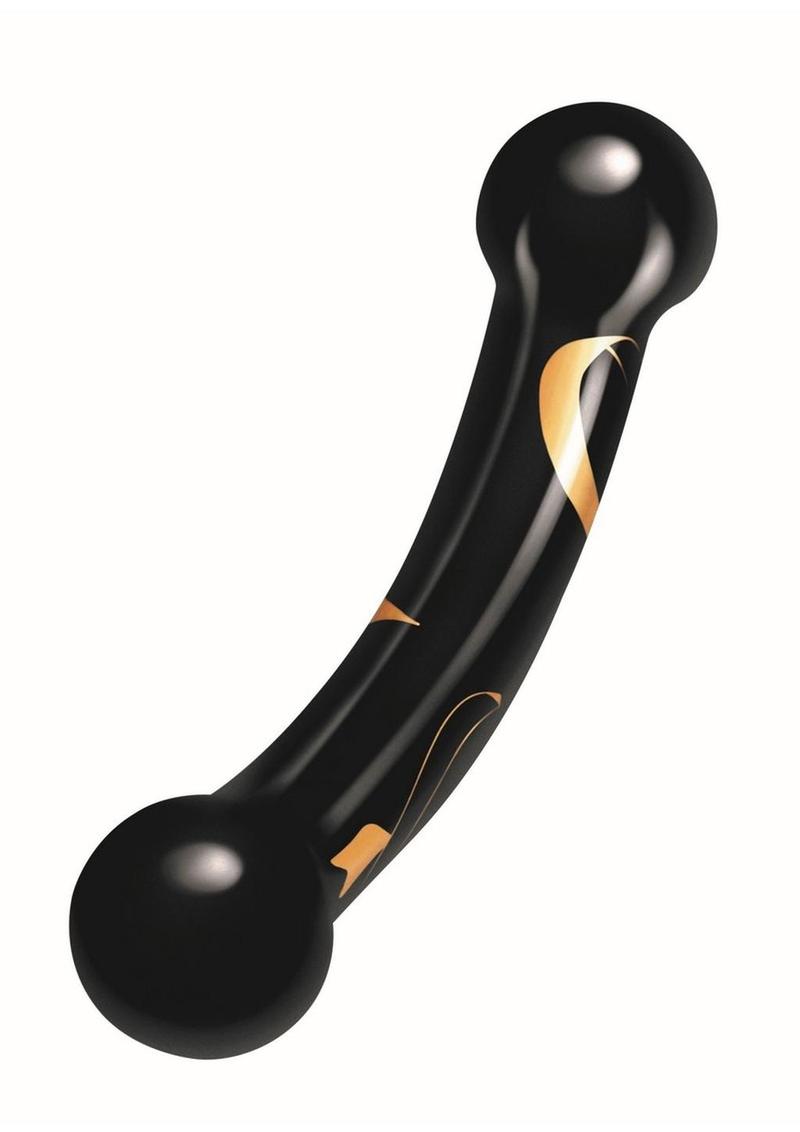 Secret Kisses Handblown Double Ended Glass Dildo 5.5in - Black/Gold