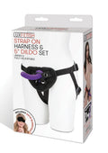 Lux Fetish Strap on Harness & Silicone Dildo Set 5in - Black/Purple
