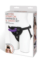 Lux Fetish Strap on Harness & Silicone Dildo Set 5in - Black/Purple