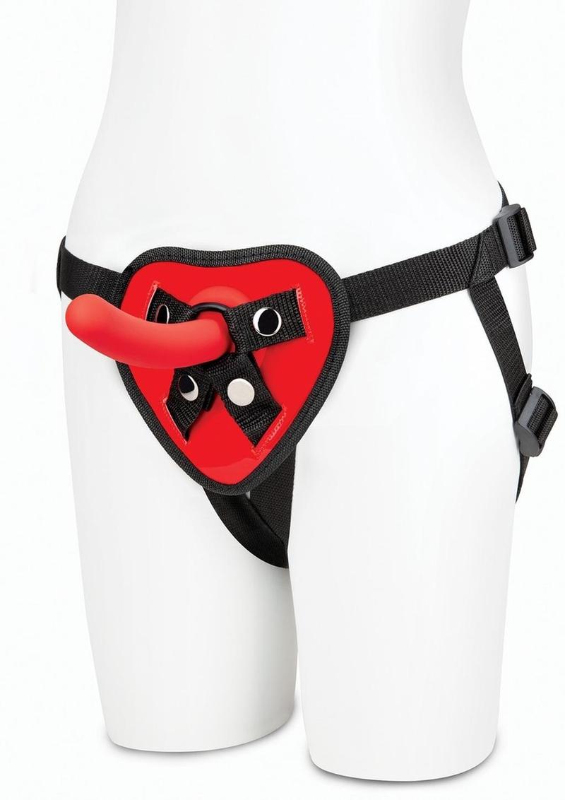 Lux Fetish Red Heart Strap on Harness & Silicone Dildo Set 5in