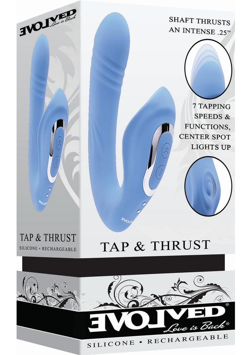 Tap & Thrust Rechargeable Silicone Vibrator with Clitoral Stimulation - Blue