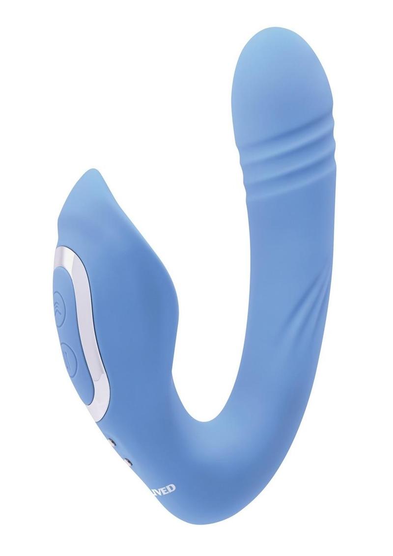 Tap & Thrust Rechargeable Silicone Vibrator with Clitoral Stimulation - Blue