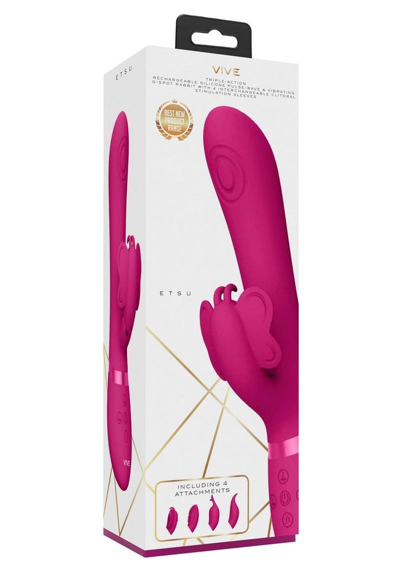 Vive Etsu Rechargeable Silicone Pulse Wave G-Spot Rabbit & Clitroal Stimulator - Pink