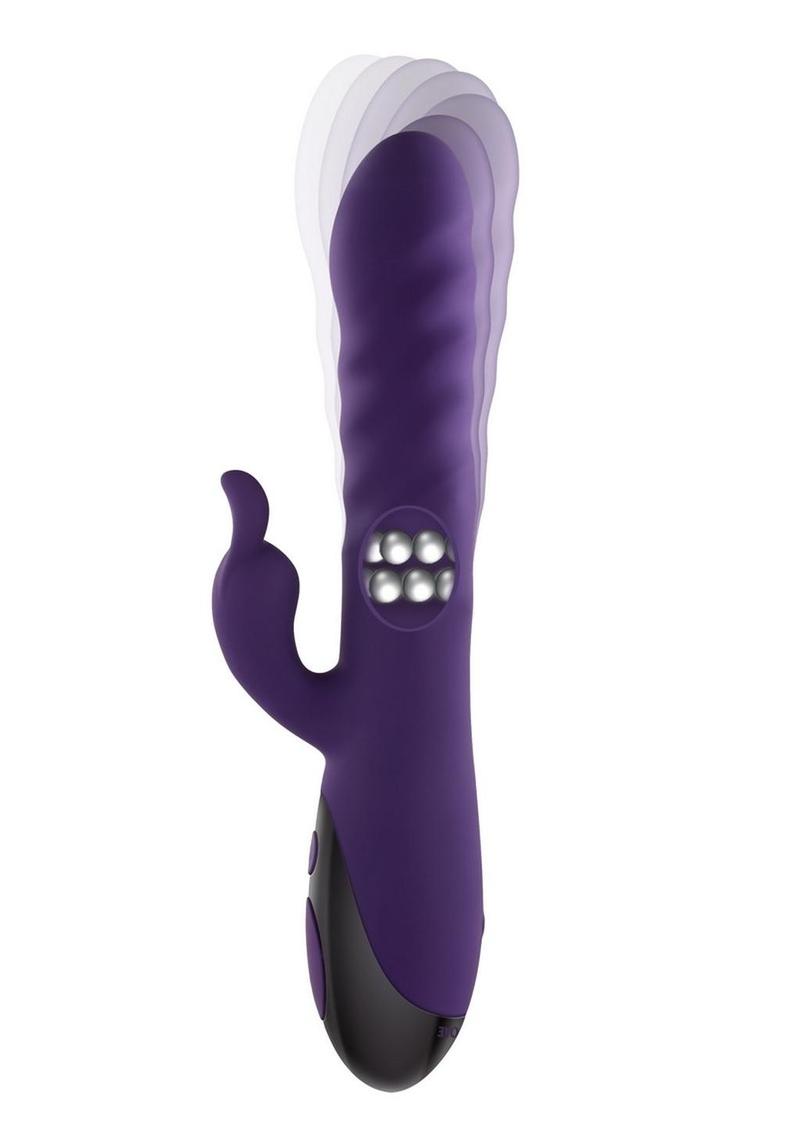 Rascally Rabbit Rechargeable Silicone Thrusting Rotating Vibrator - Purple