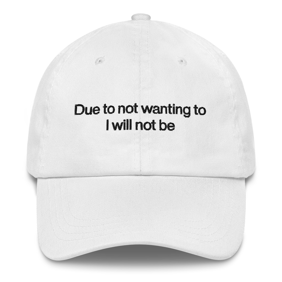Due To Not Wanting To I Will Not Be Embroidered Hat