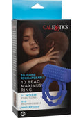 Couple's Enhancers Silicone Rechargeable 10 Bead Maximus Couples Ring - Blue