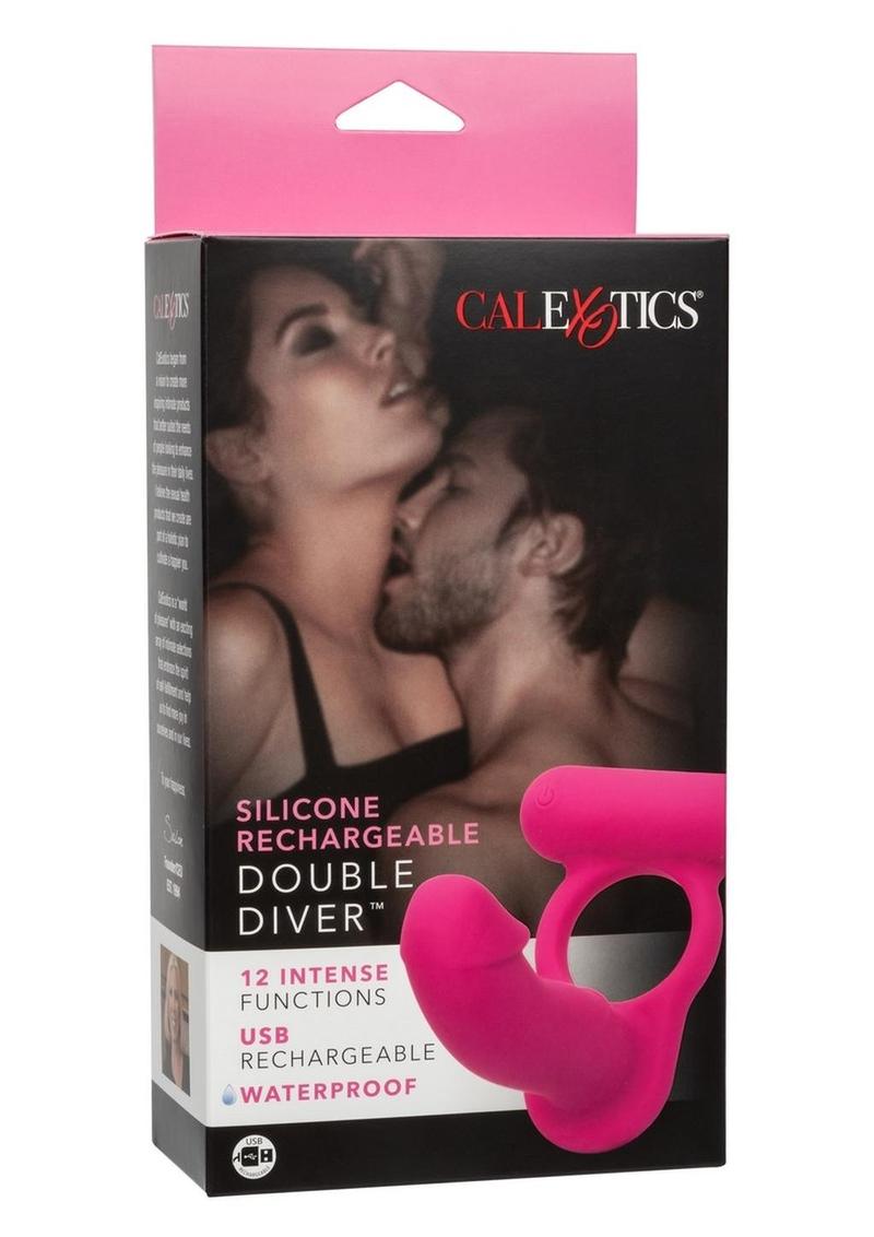 Couple's Enhancers Silicone Rechargeable Double Diver Couples Ring - Pink