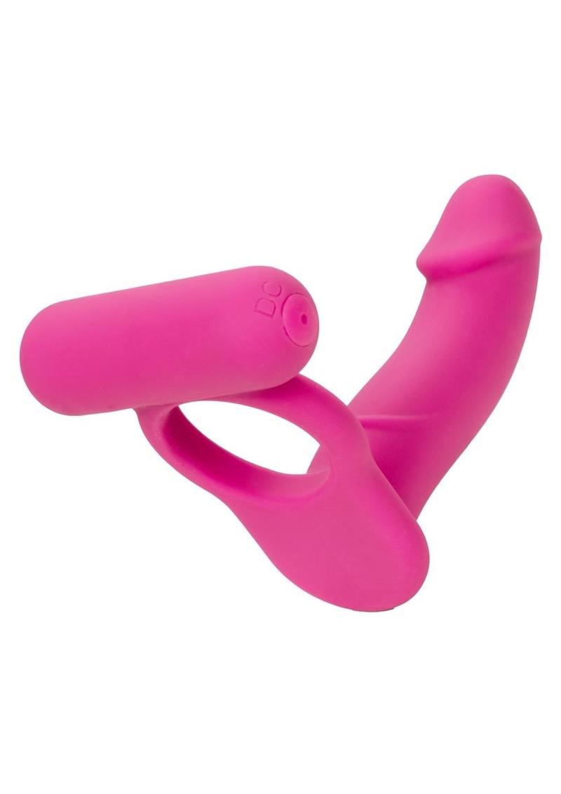 Couple's Enhancers Silicone Rechargeable Double Diver Couples Ring - Pink