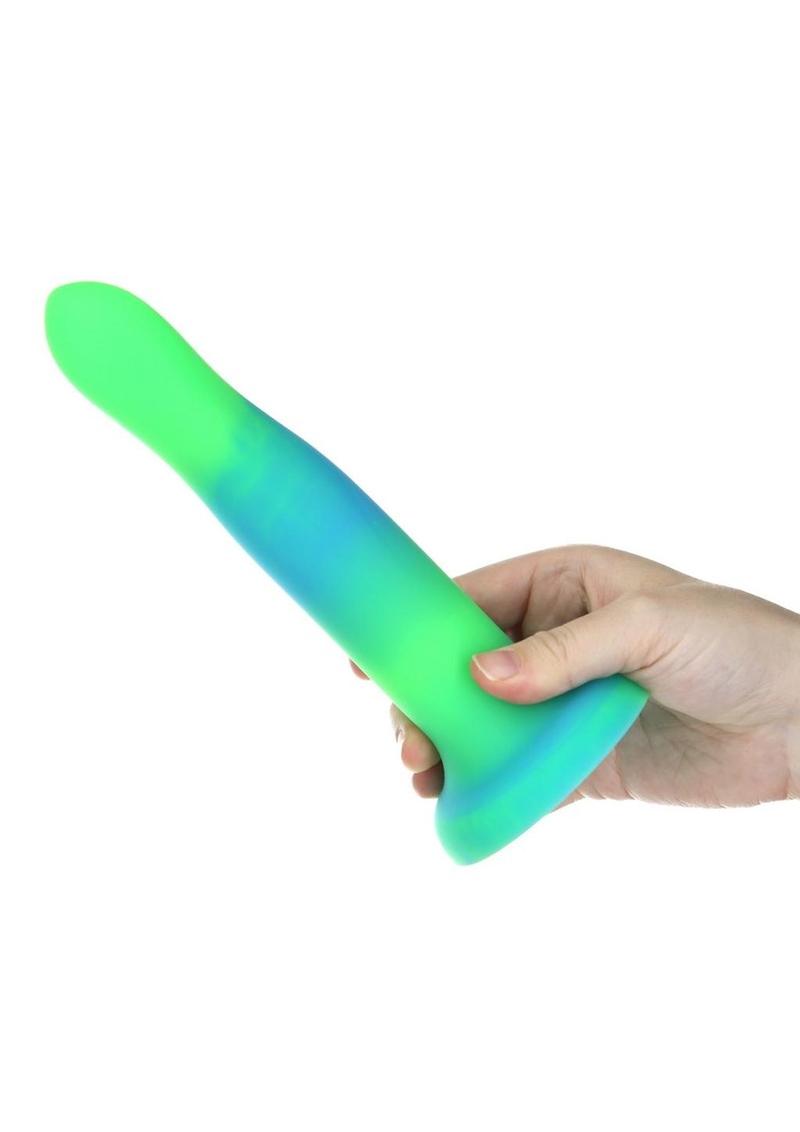 Addiction Rave Silicone Glow In The Dark Dildo 8in - Blue/Green