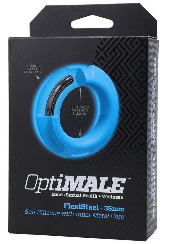 OptiMALE Flexisteel Soft Silicone Cock Ring 35mm - Blue