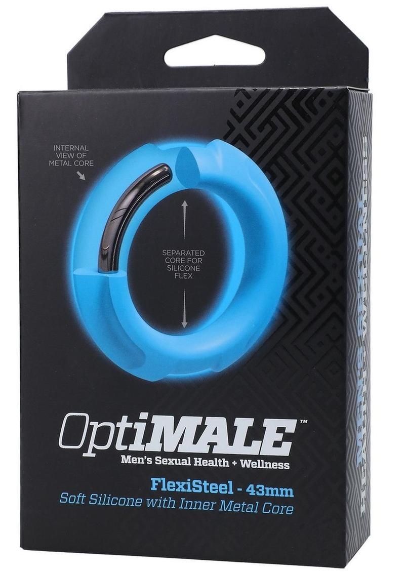OptiMALE Flexisteel Soft Silicone Cock Ring 43mm - Blue