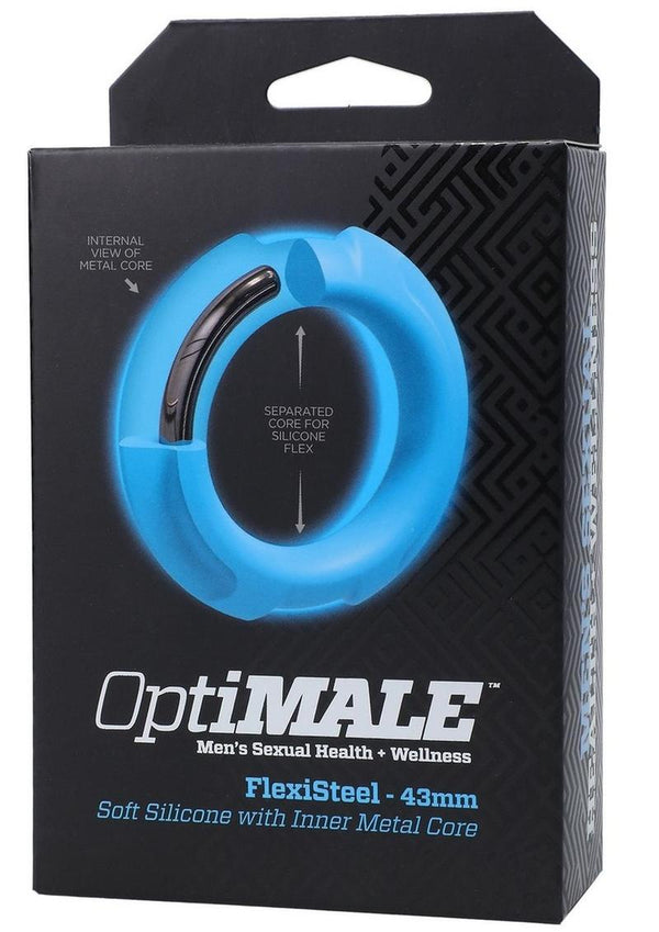 OptiMALE Flexisteel Soft Silicone Cock Ring 43mm - Blue