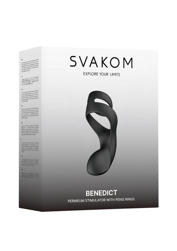 Svakom Benedict Silicone Rechargeable Double Ring Perinium Stimulator Cock Ring - Black
