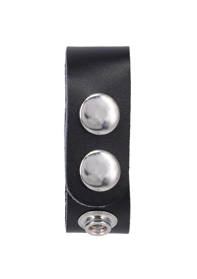 Rock Solid The Leather 3 Snap Adjustable Cock Ring - Black