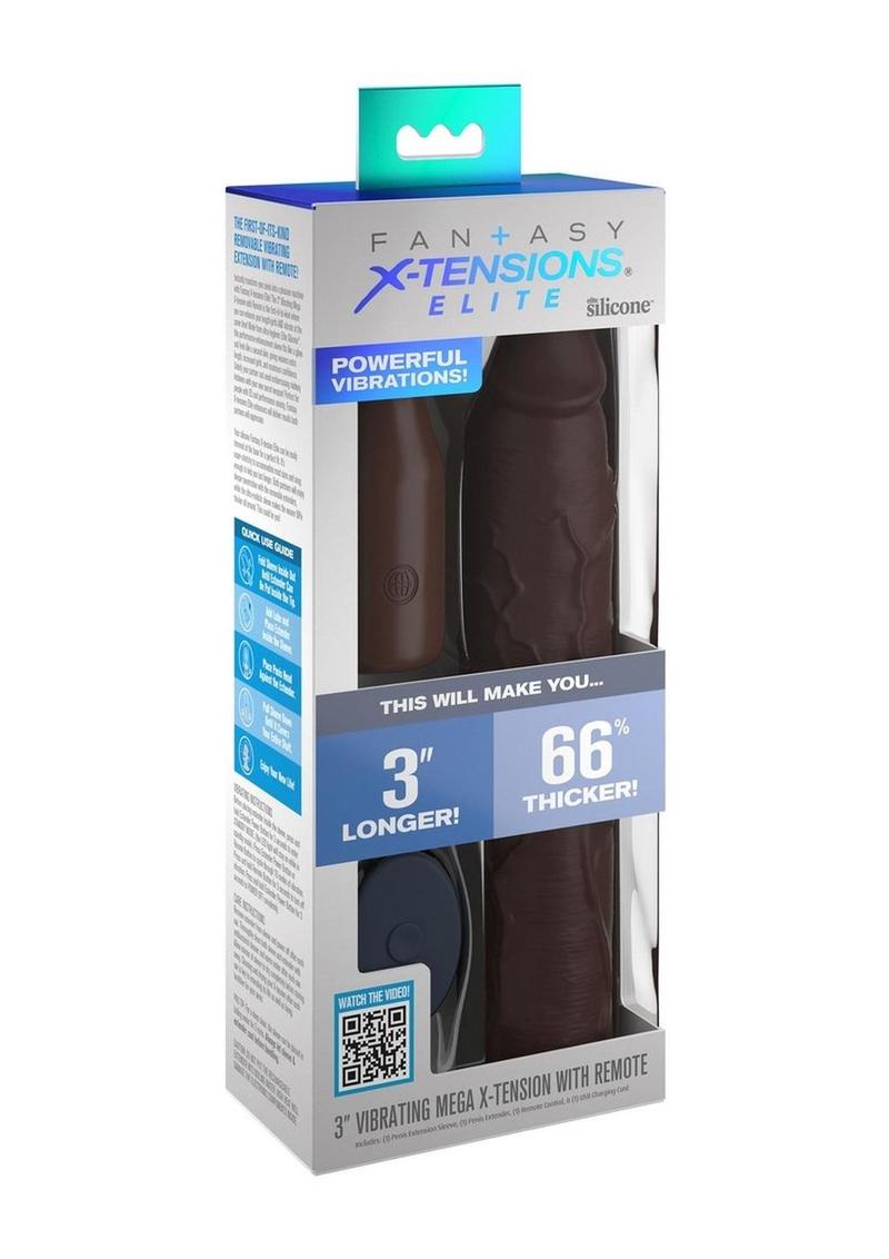 Fantasy X-Tensions Elite Silicone Vibrating 9in Sleeve with 3in Plug and Remote Control - Chocolate