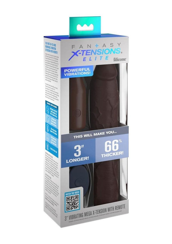 Fantasy X-Tensions Elite Silicone Vibrating 9in Sleeve with 3in Plug and Remote Control - Chocolate
