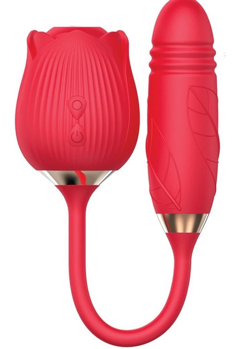 Wild Rose & Thruster Rechargeable Silicone Clitoral Stimulator with Suction - Red