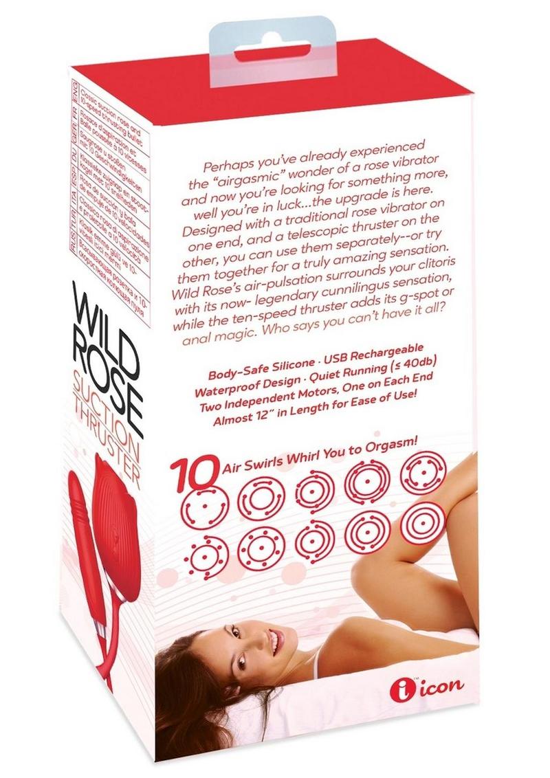 Wild Rose & Thruster Rechargeable Silicone Clitoral Stimulator with Suction - Red