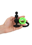 Ouch! Silicone Cock Ring with Beaded Anal Plug Glow in the Dark - Green