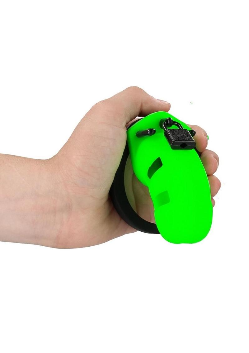 Ouch Model 20 Silicone Cock Cage 3.5in Glow in the Dark - Green