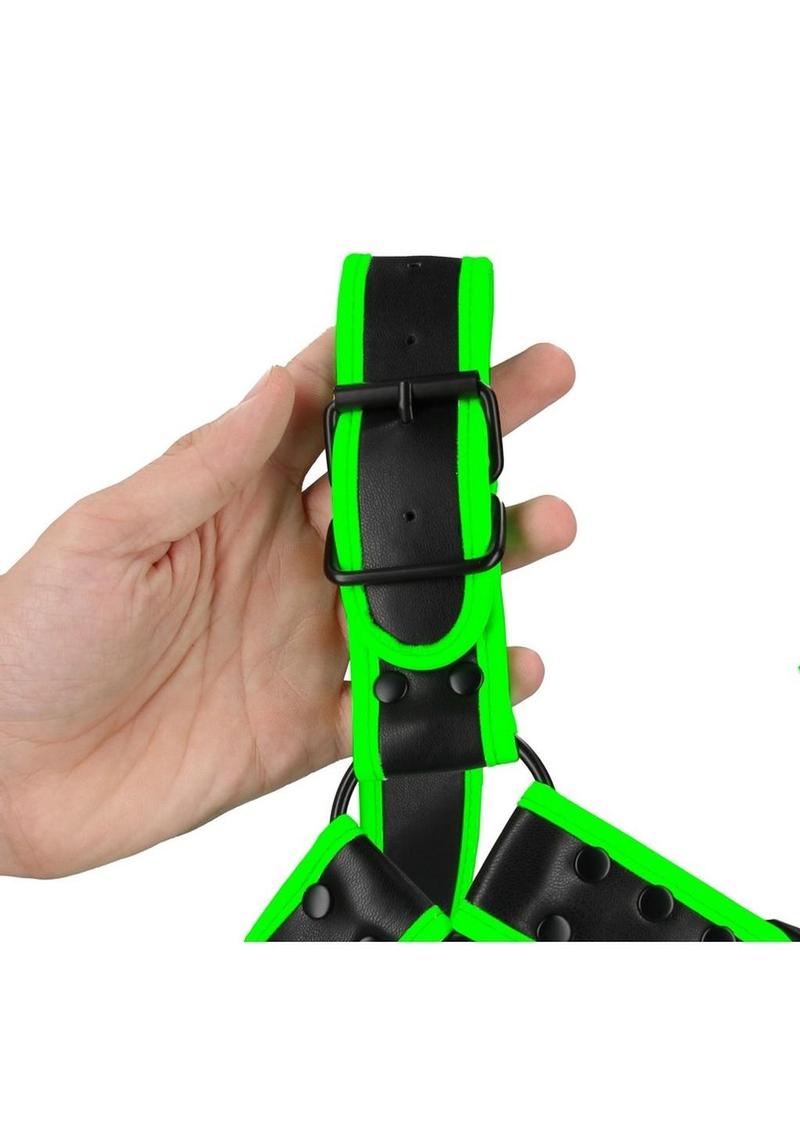 Ouch! Buckle Bulldog Harness Glow in the Dark - Large/XLarge - Green