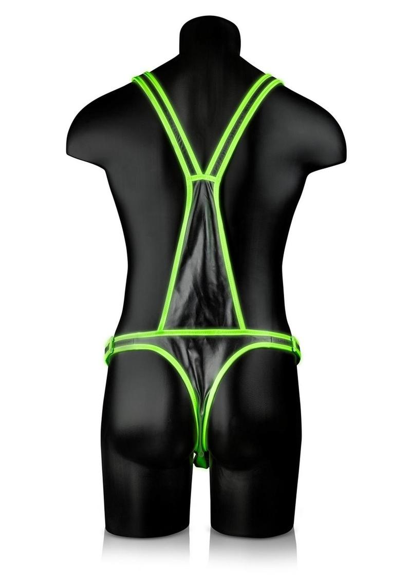 Ouch! Bonded Leather Full Body Harness Glow in the Dark - Large/XLarge - Green