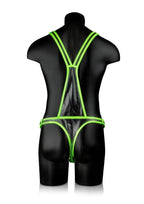 Ouch! Bonded Leather Full Body Harness Glow in the Dark - Small/Medium - Green