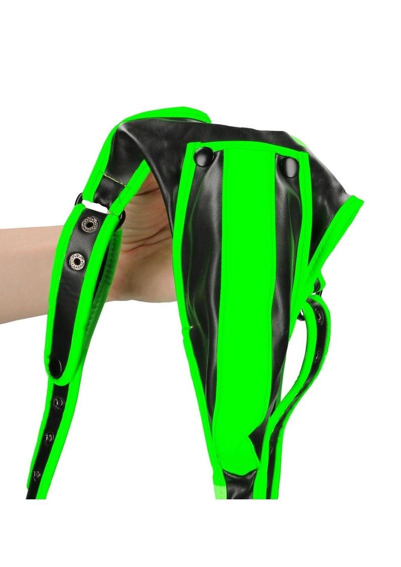 Ouch! Bonded Leather Full Body Harness Glow in the Dark - Small/Medium - Green