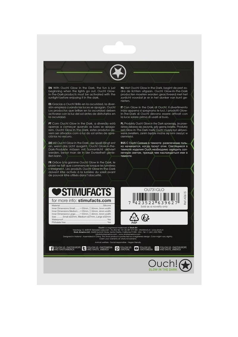 Ouch! Cock Ring Silicone Set (3pc) Glow in the Dark - Green