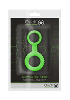 Ouch! Cock Ring & Ball Strap Silicone Glow in the Dark - Green