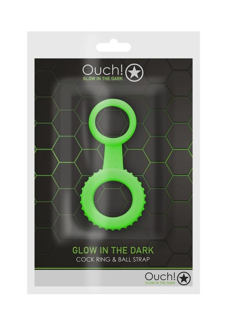 Ouch! Cock Ring & Ball Strap Silicone Glow in the Dark - Green