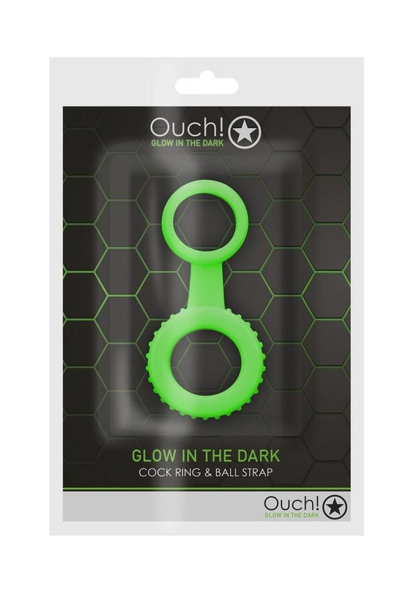 Ouch! Cock Ring & Ball Strap Silicone Glow in the Dark - Green
