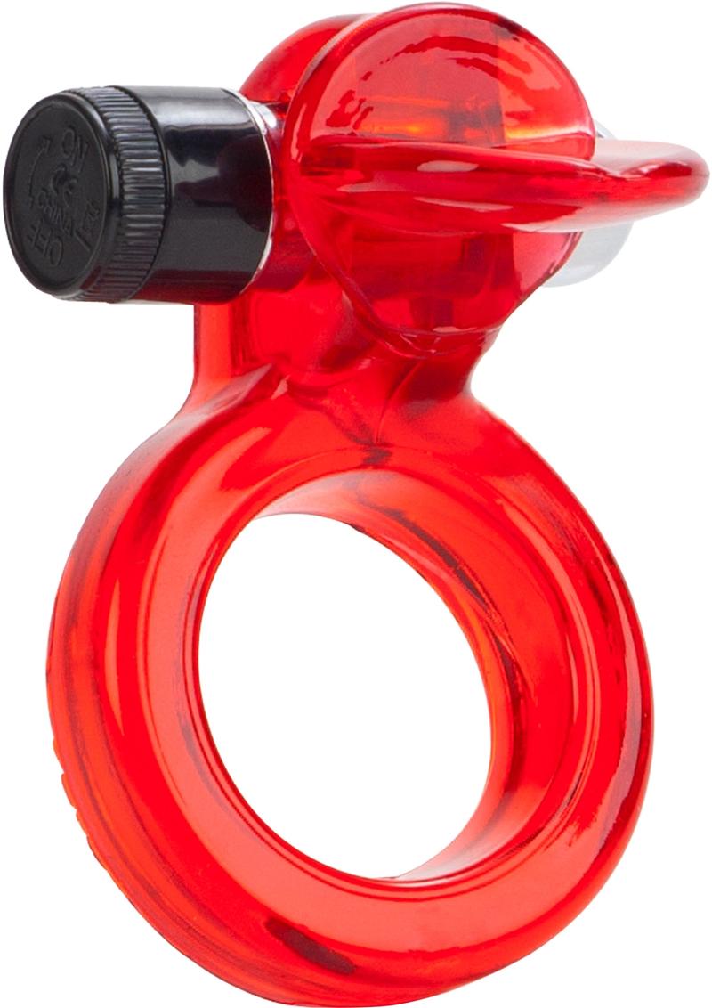Couple's Enhancers Clit Flicker Vibrating Cock Ring with Clitoral Stimulation - Red