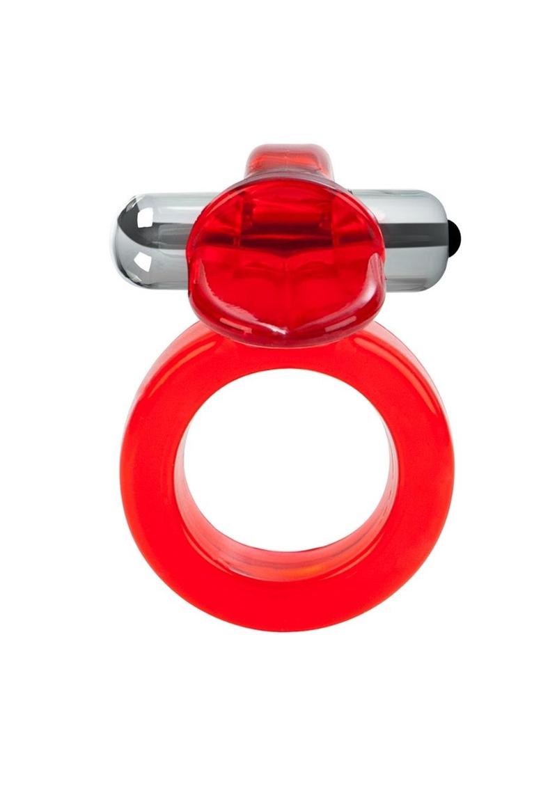 Couple's Enhancers Clit Flicker Vibrating Cock Ring with Clitoral Stimulation - Red