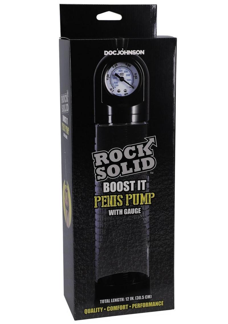 Rock Solid Boost It Penis Pump with Gauge - Black/Clear