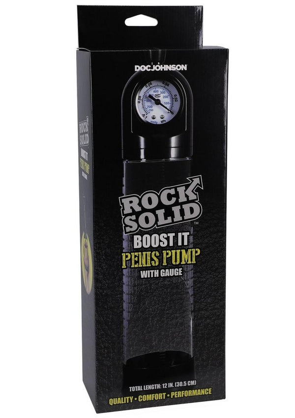 Rock Solid Boost It Penis Pump with Gauge - Black/Clear