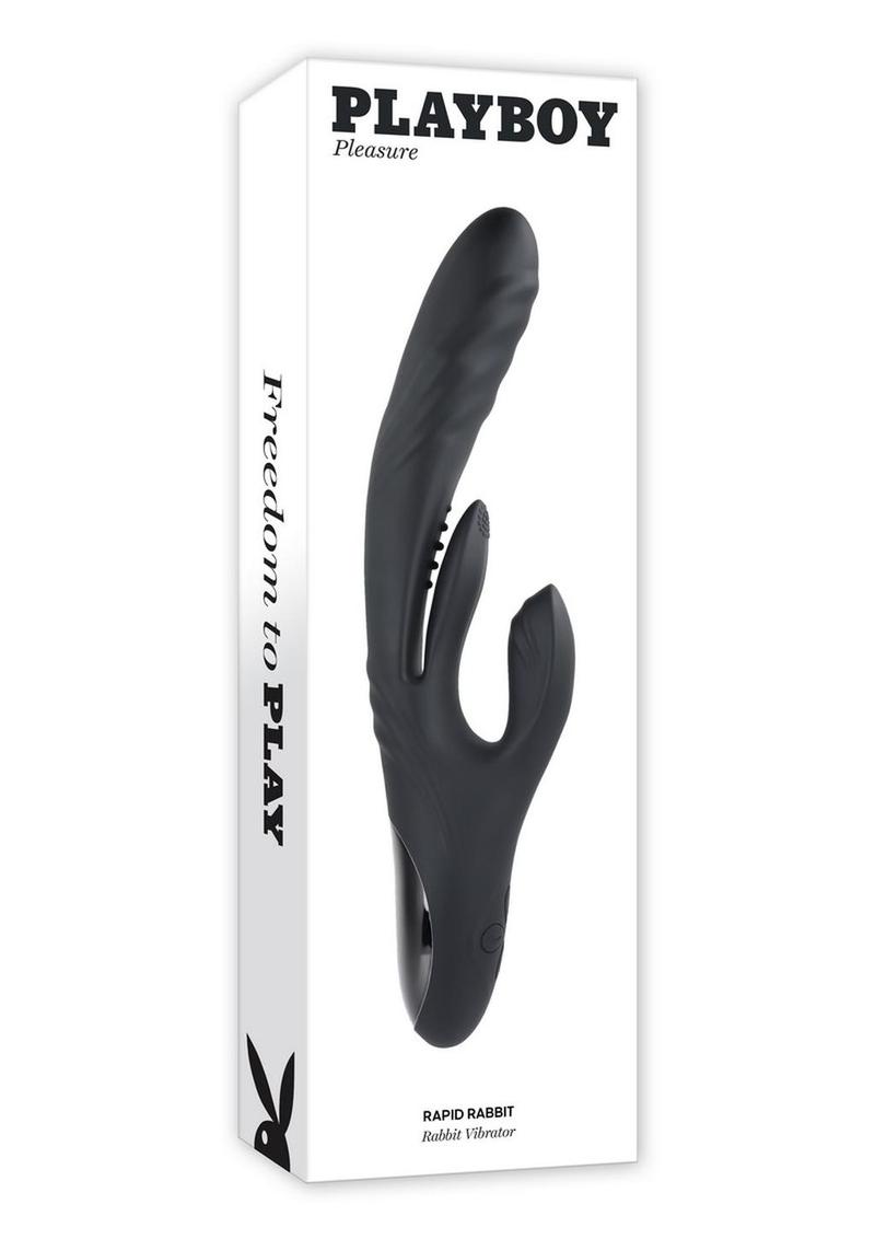 Playboy Rapid Rabbit Rechargeable Silicone Triple Stimulation Vibrator - Black